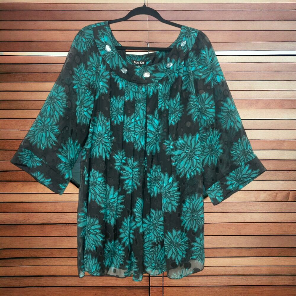 DANA KAY WOMEN'S GREEN MULTI PRINT TUNIC SZ/22W